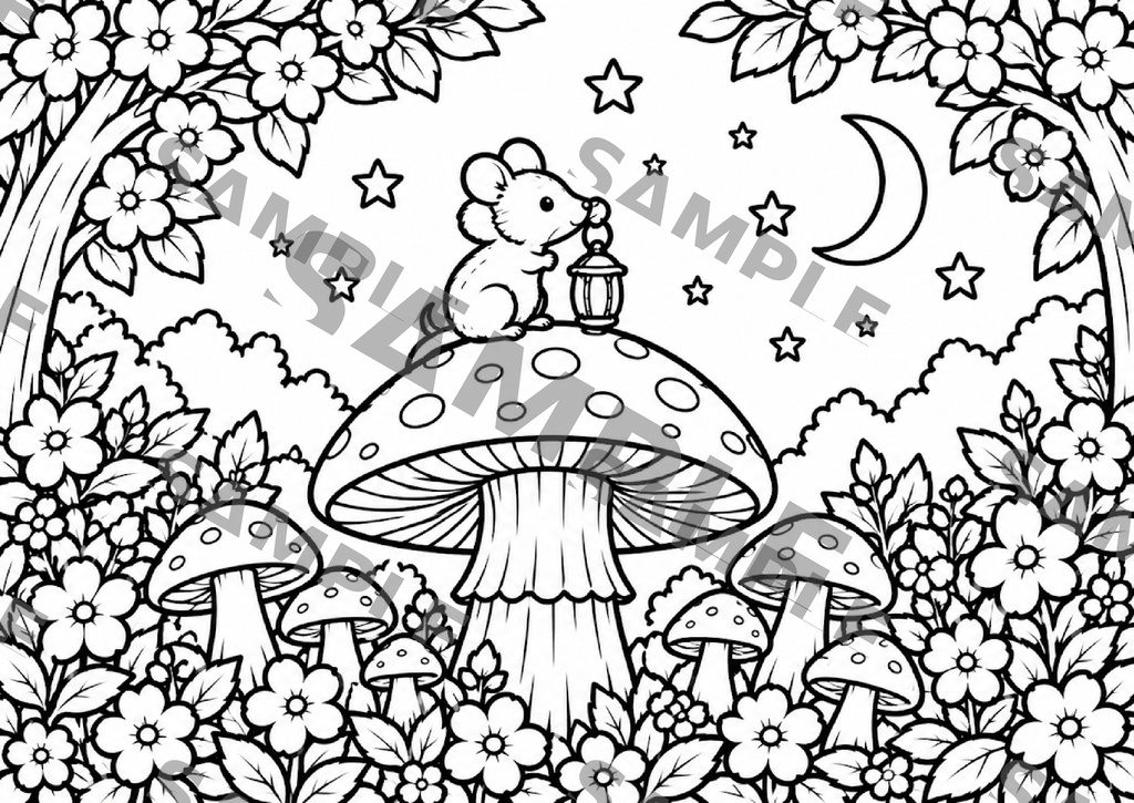 森の仲間たち 癒しのメルヘン塗り絵 (10枚セット 大人の塗り絵 A4 PDF)