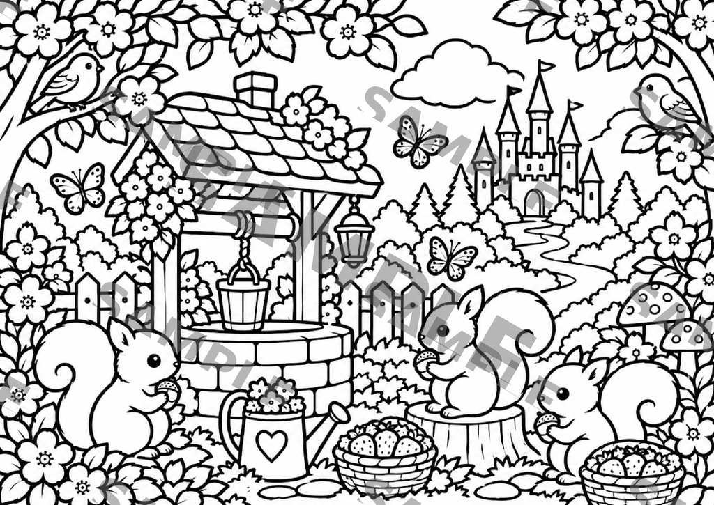 森の仲間たち 癒しのメルヘン塗り絵 (10枚セット 大人の塗り絵 A4 PDF)