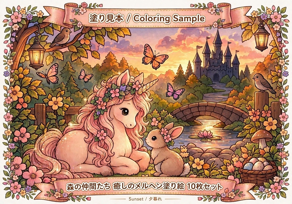 森の仲間たち 癒しのメルヘン塗り絵 (10枚セット 大人の塗り絵 A4 PDF)