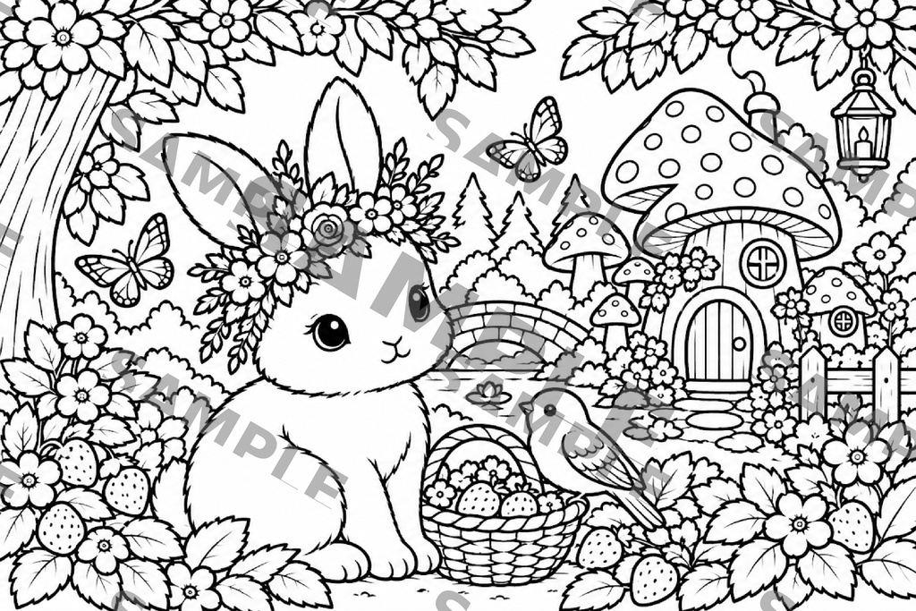 森の仲間たち 癒しのメルヘン塗り絵 (10枚セット 大人の塗り絵 A4 PDF)