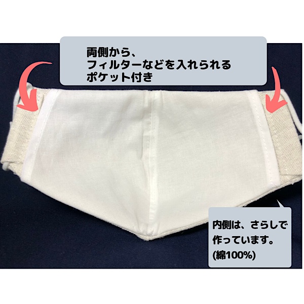 立体 布マスク 無地 コットンリネン ハンドメイド ポケット付き