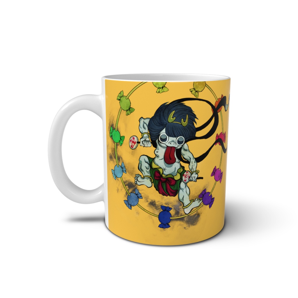 しほりとのりよの風神雷神マグカップ たまご色