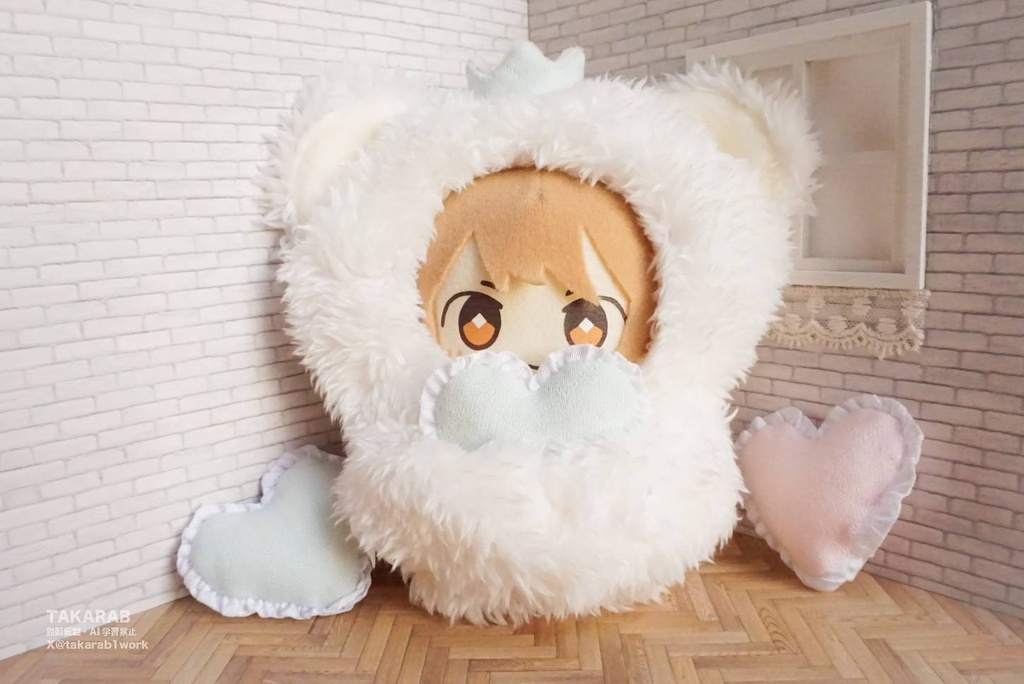 王冠くま+ハートクッション(10cm~11cm)