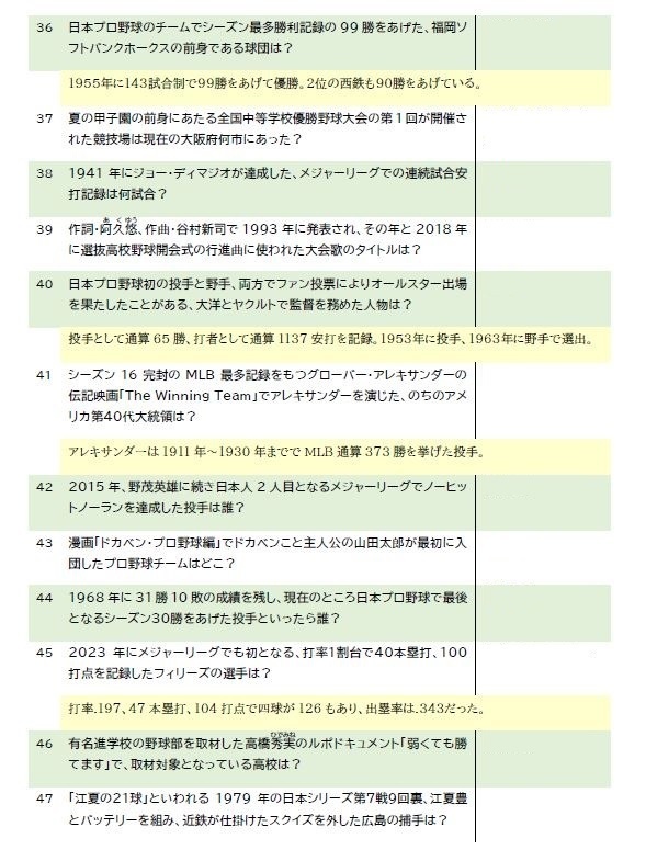 野球クイズ問題集 ~めざせ1000本ノック~
