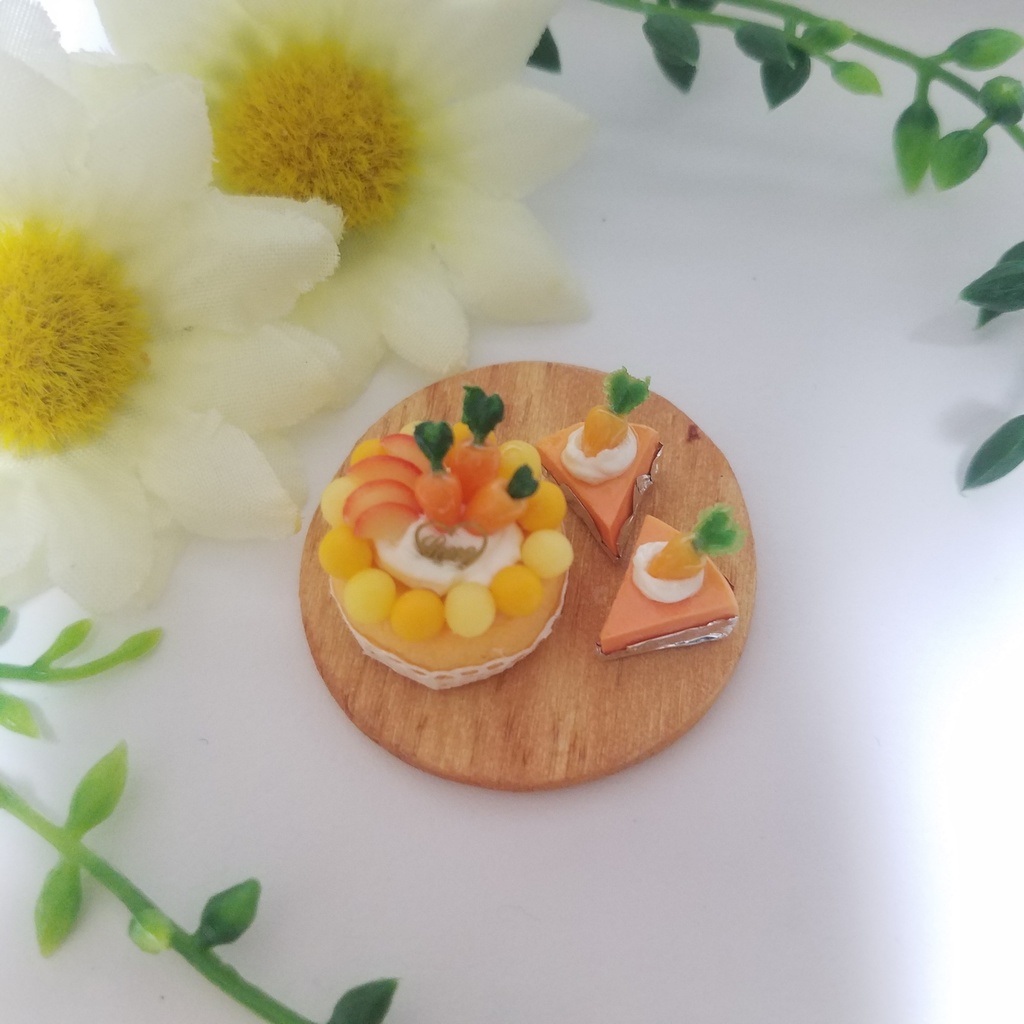 キャロットデコレーションシフォンケーキセット♡ハンドメイドミニチュアフード