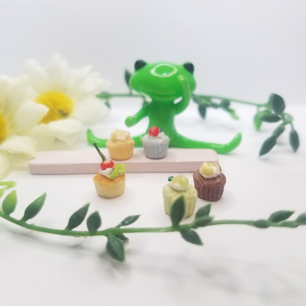 5種のカラフルフルーツカップケーキ♡ハンドメイドミニチュアフード