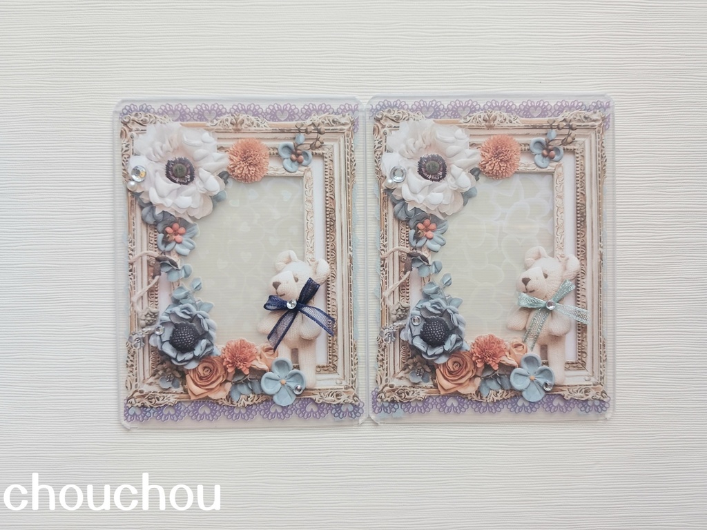 アンティーク調トレカ チェキ カードケース リボンくまさん