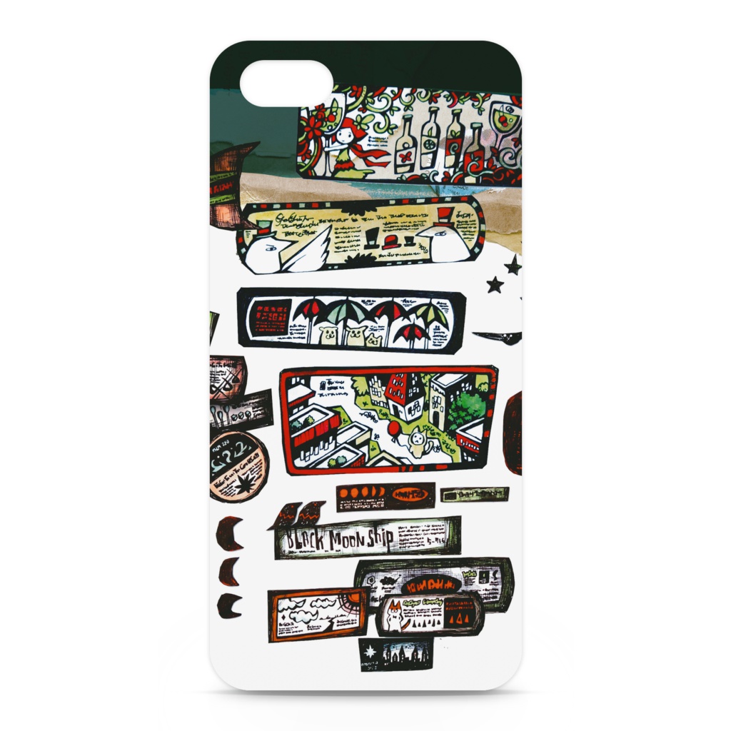 iPhoneケース　看板街-鳥と黒い月