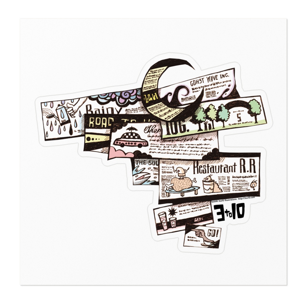 ステッカー 看板-月と空飛ぶ車