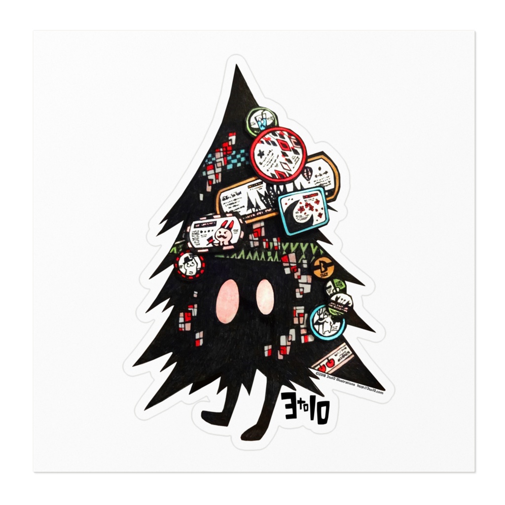 ステッカー 歩き出す木-黒い月とひげうさぎ