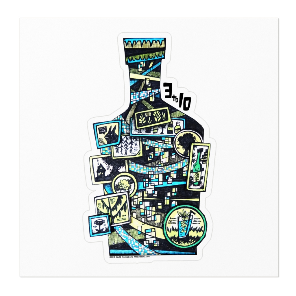 ステッカー 瓶-夜のサイダー