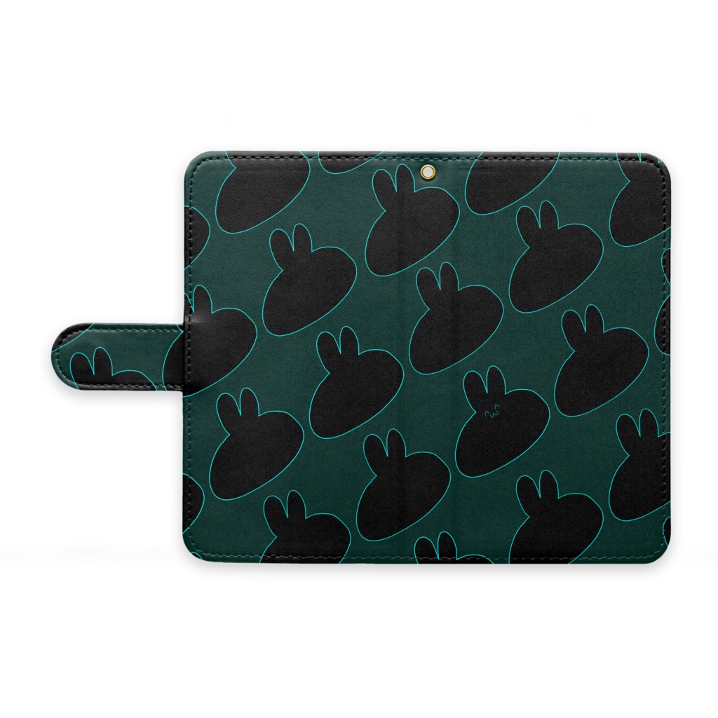 うさぎ(黒水色) 手帳型Androidケース