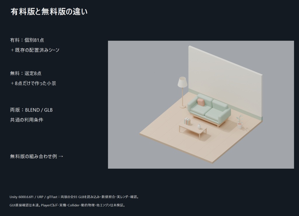 住宅インテリア 無料8点｜ローポリ素材集【BLEND / GLB】