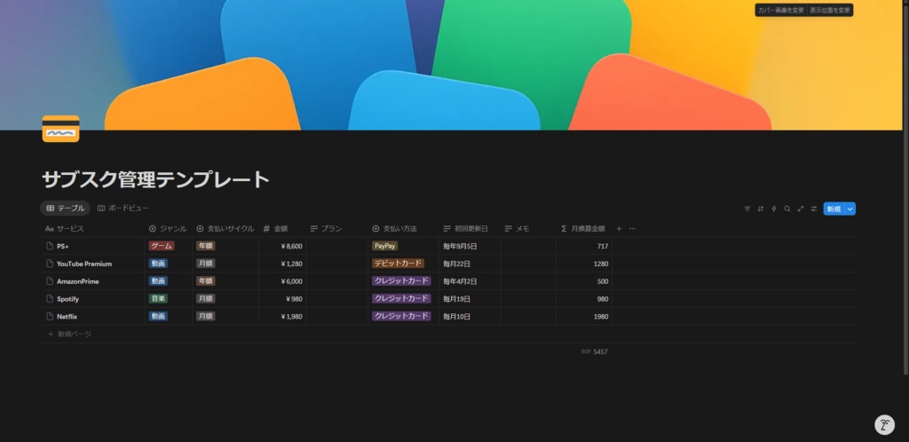 サブスク管理テンプレート(Notion)