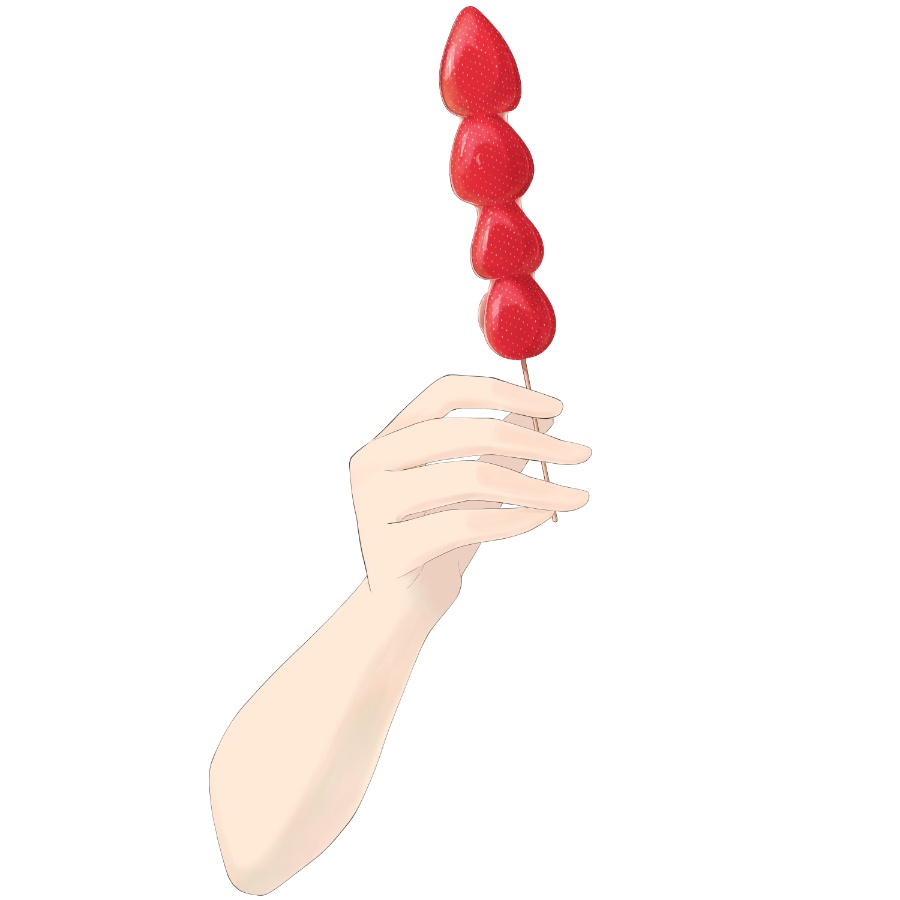 いちご飴を持っている手