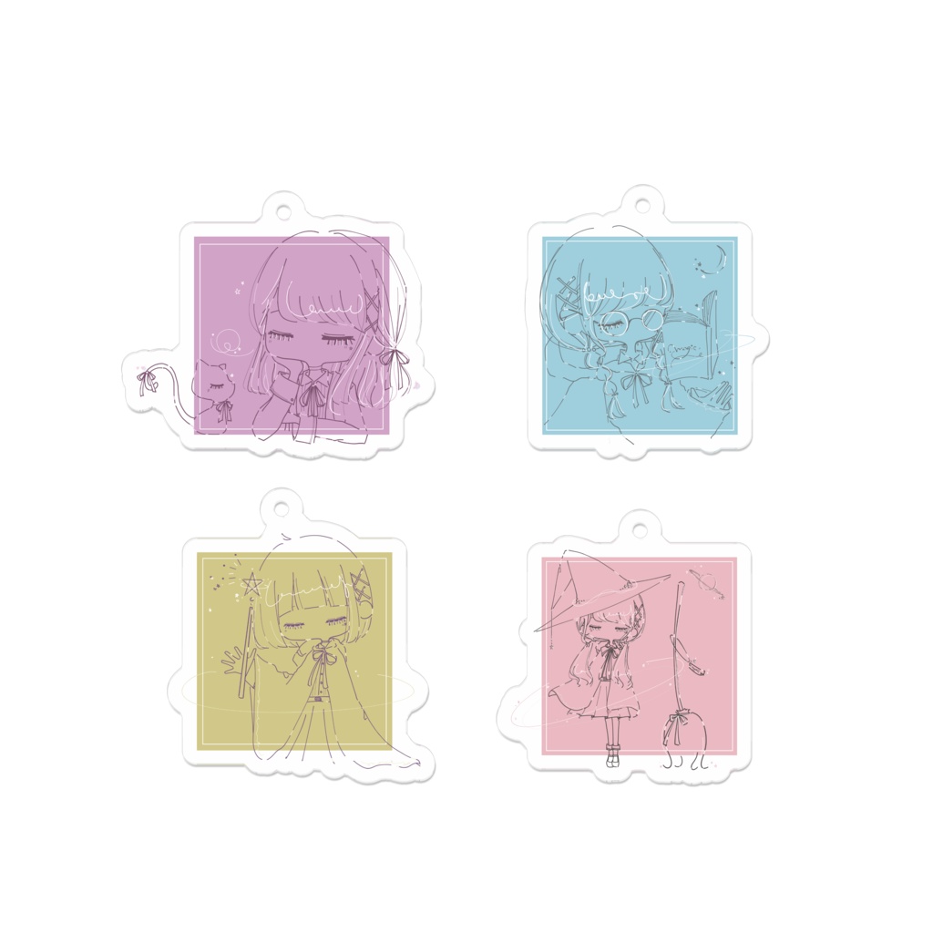 魔女のアクリルキーホルダー ー 線画デザイン ー