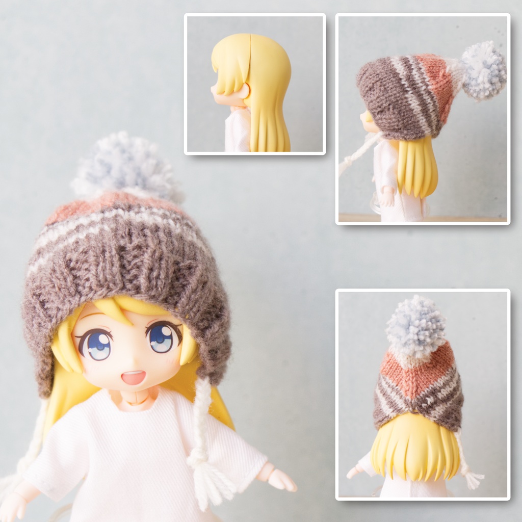 段染め毛糸の耳あて付きニット帽