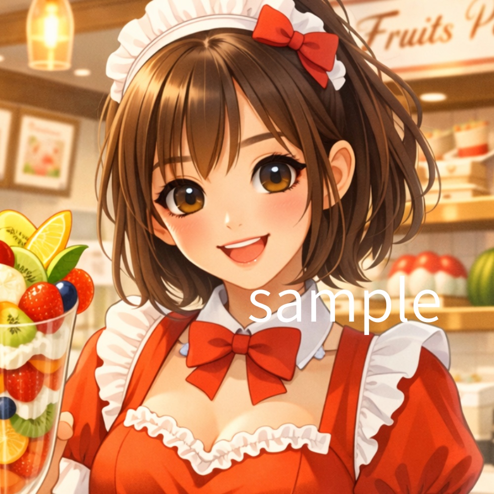 癒し系AIイラスト｜フルーツパフェと笑顔の女の子