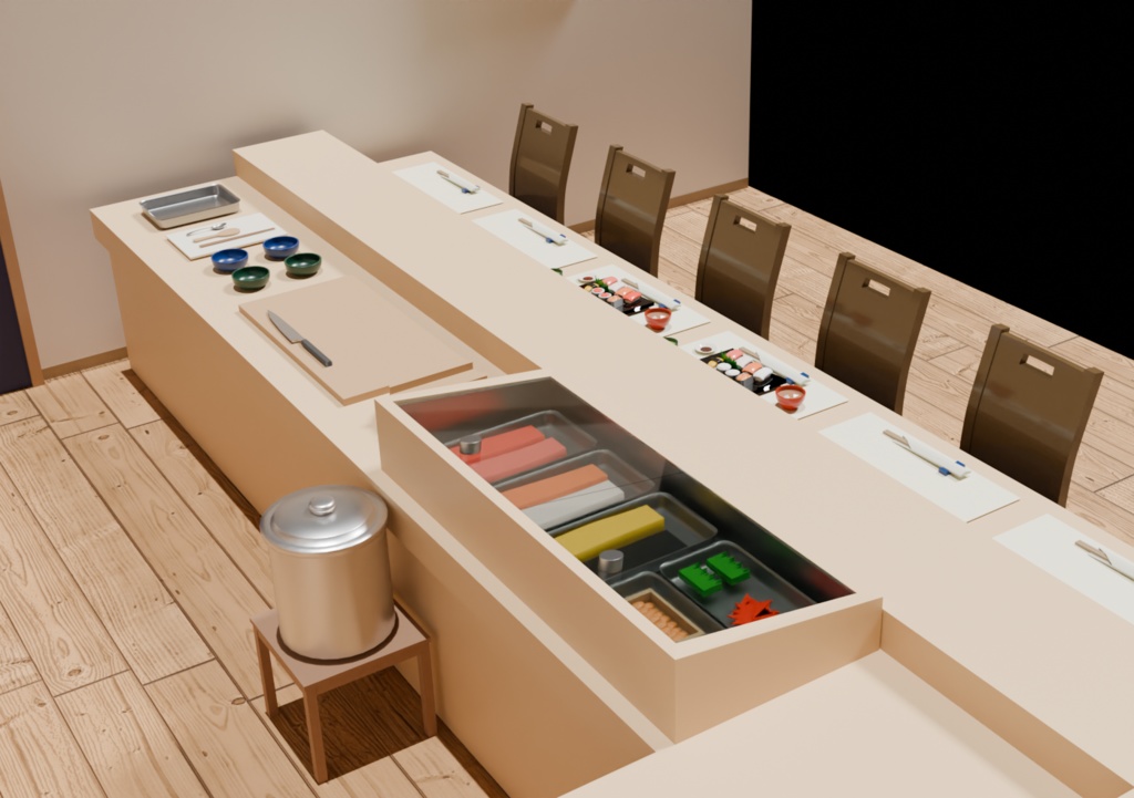 3D寿司カウンター&寿司帽