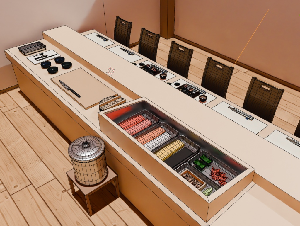 3D寿司カウンター&寿司帽