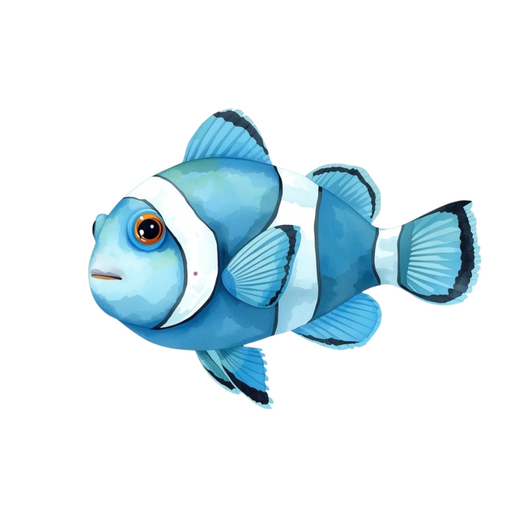 🎨 水彩画風 水色のお魚クリップアート 10種類セット(PNG形式・背景透過)