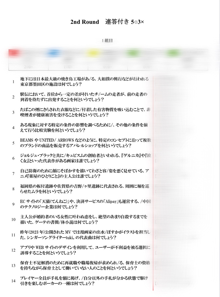 「SMD杯 the2nd」 公式記録集【クイズ問題集】