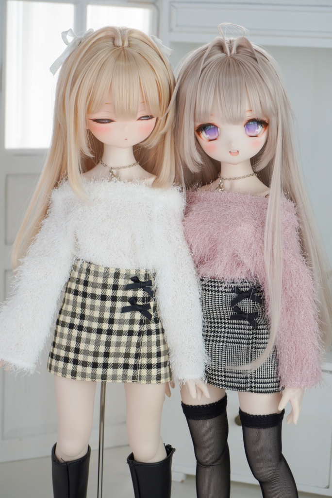 シャギーニット×ミニスカートセット