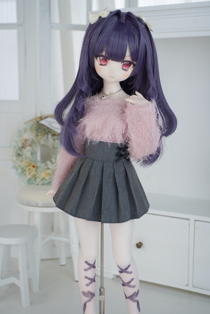 シャギーニット×ミニスカートセット