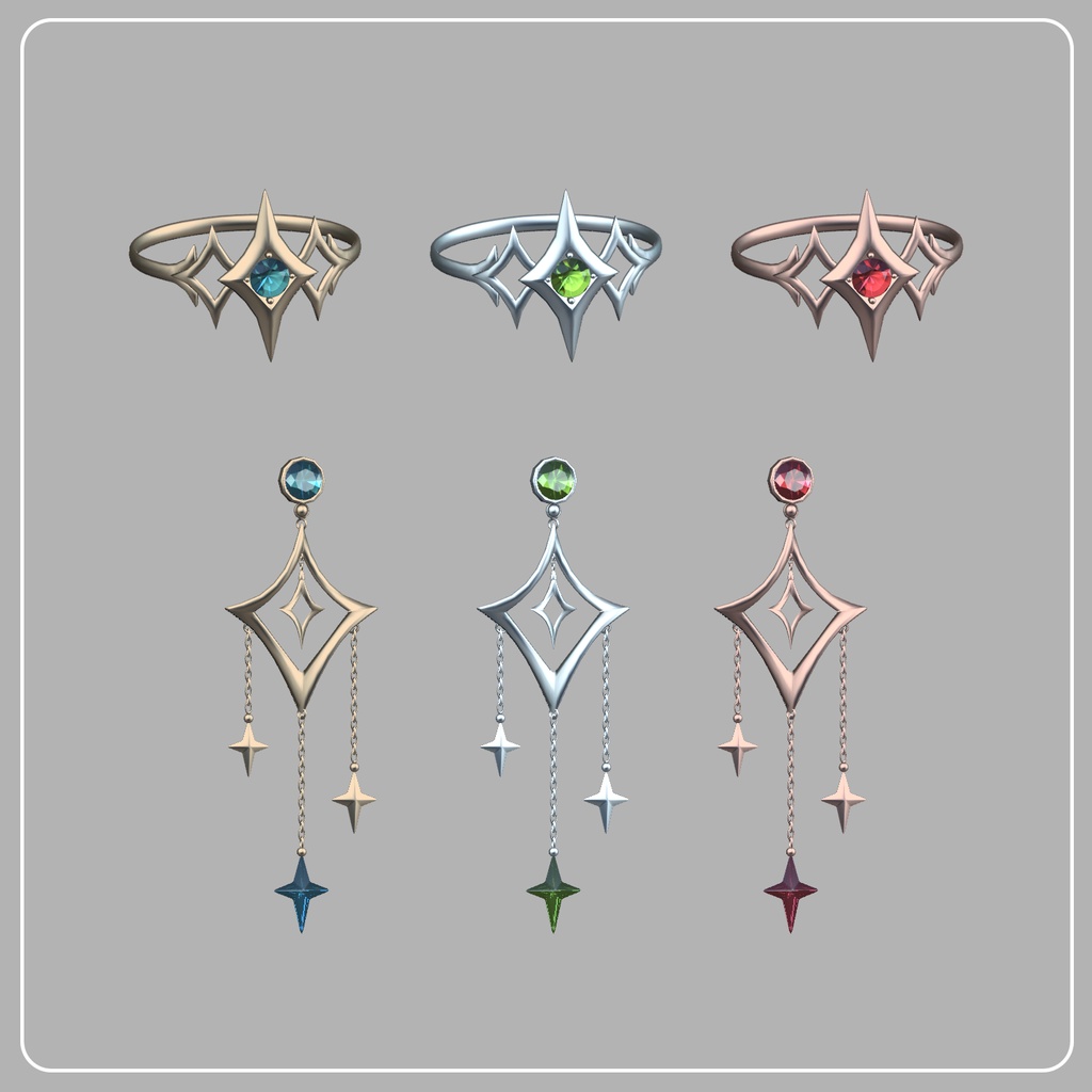 【VRChat想定】流れ星のイヤリングと指輪セット / Meteor earing and ring set