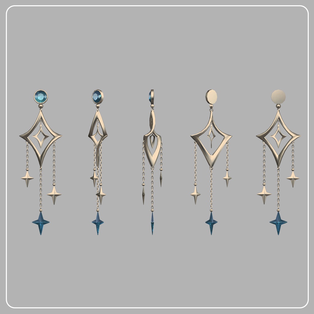 【VRChat想定】流れ星のイヤリングと指輪セット / Meteor earing and ring set