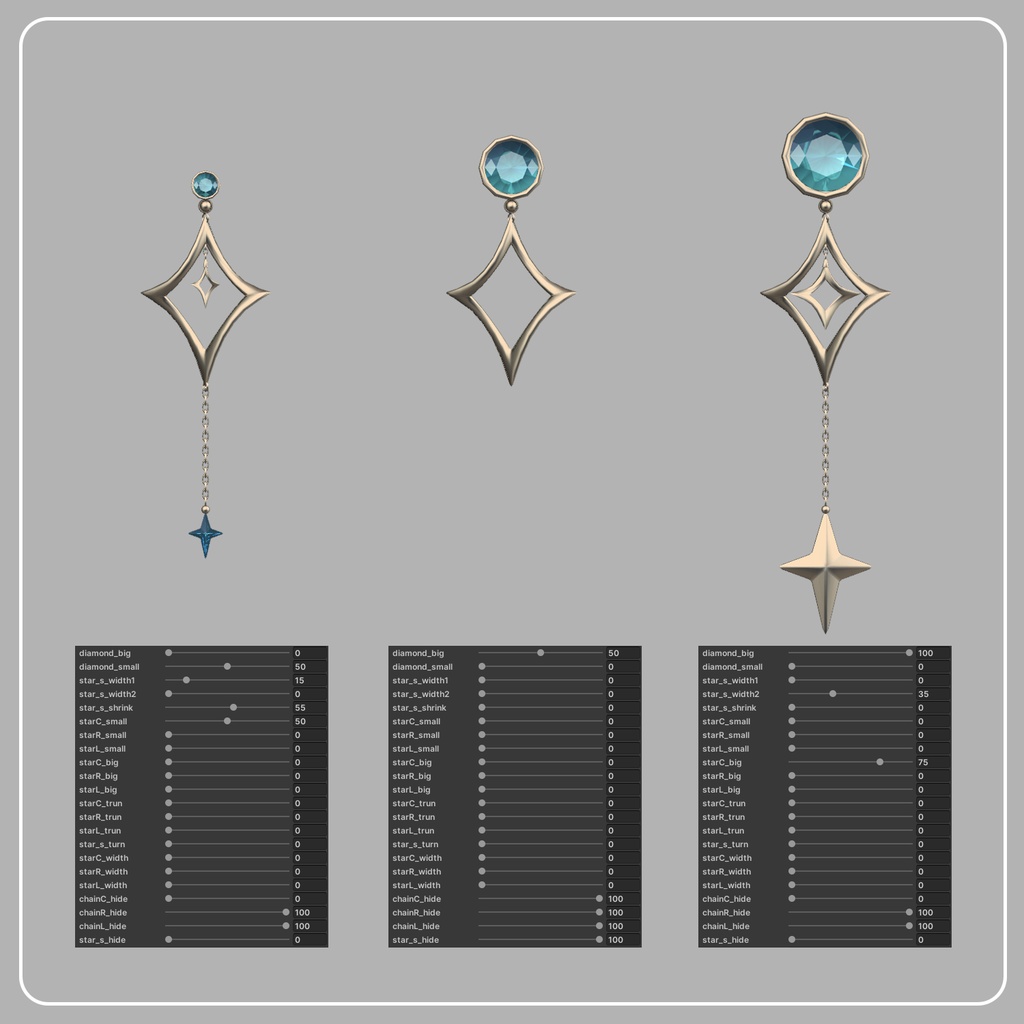 【VRChat想定】流れ星のイヤリングと指輪セット / Meteor earing and ring set