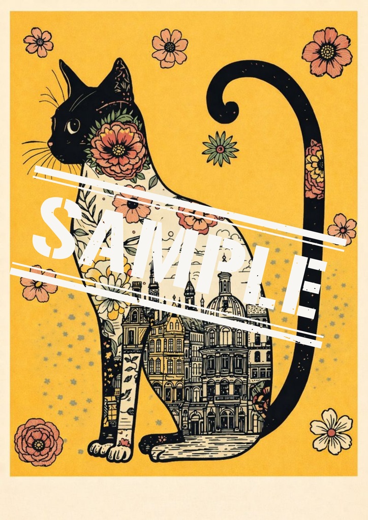 【デジタルウォールアート】猫のヴィンテージカフェアート｜No.1