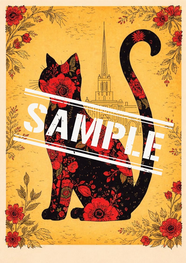 【デジタルウォールアート】猫のヴィンテージカフェアート｜No.2