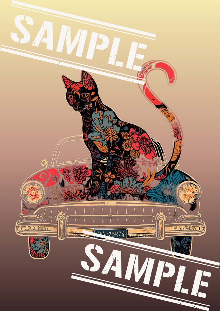 【デジタルウォールアート】猫のヴィンテージカフェアート｜No.4