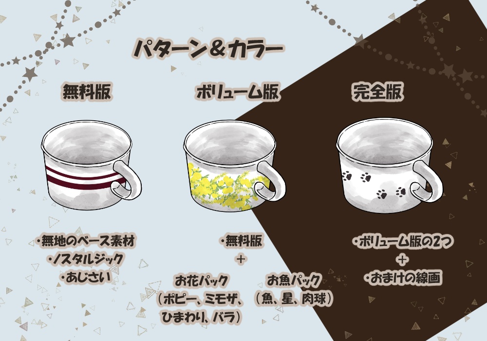 【無料~500円】手描きカップのフロアタイル素材