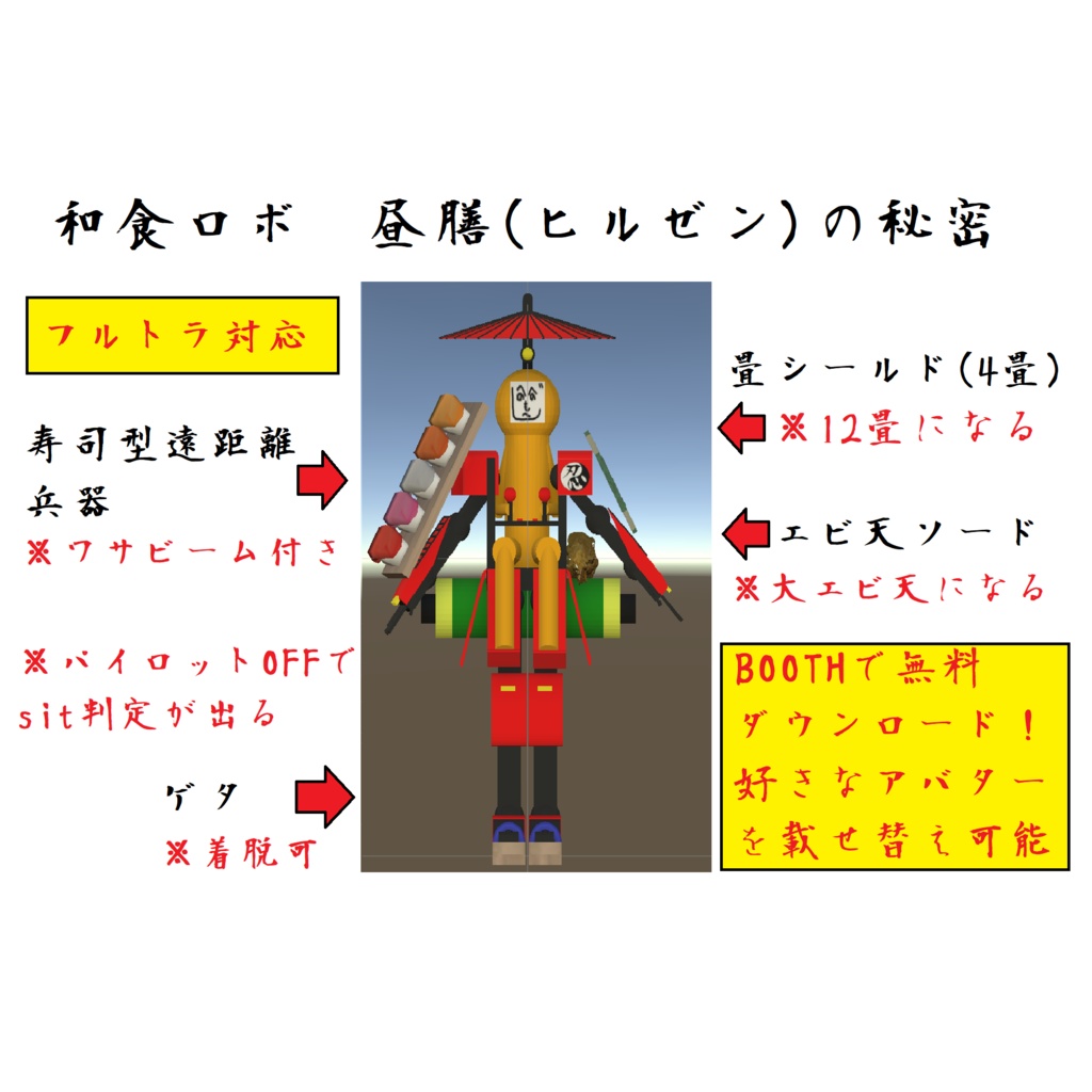 【無料】VRChat向けアバター 「和食ロボ 昼膳(ヒルゼン)」