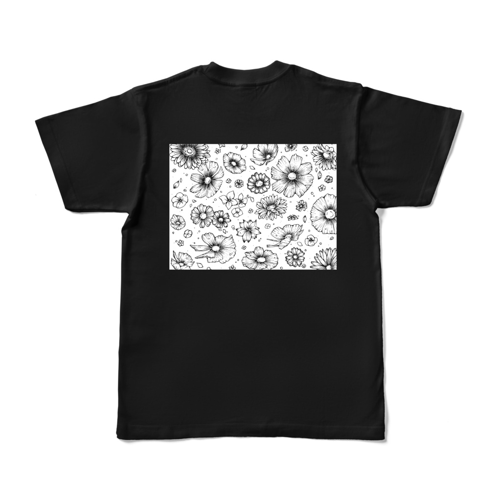 Tシャツ 花柄、黒 - Tシャツ