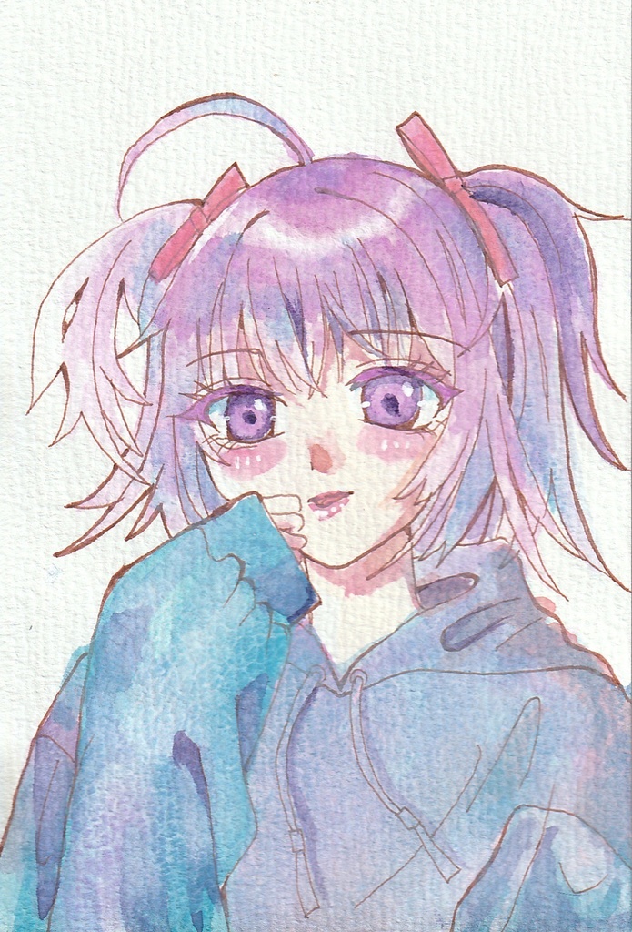 少女絵原画【パーカー女子】