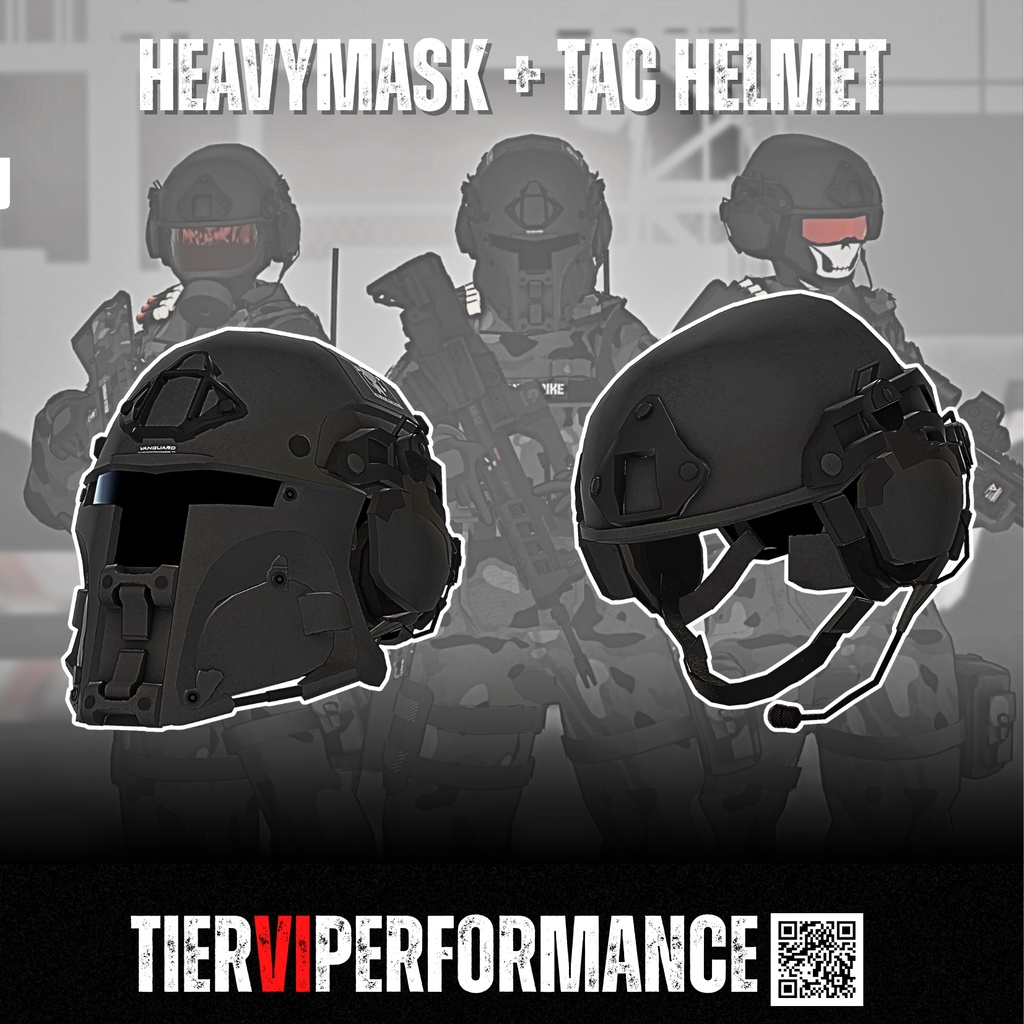 【セール中】【VRChat向け】3Dモデル ヘビーマスク+タクティカルヘルメットコンボ