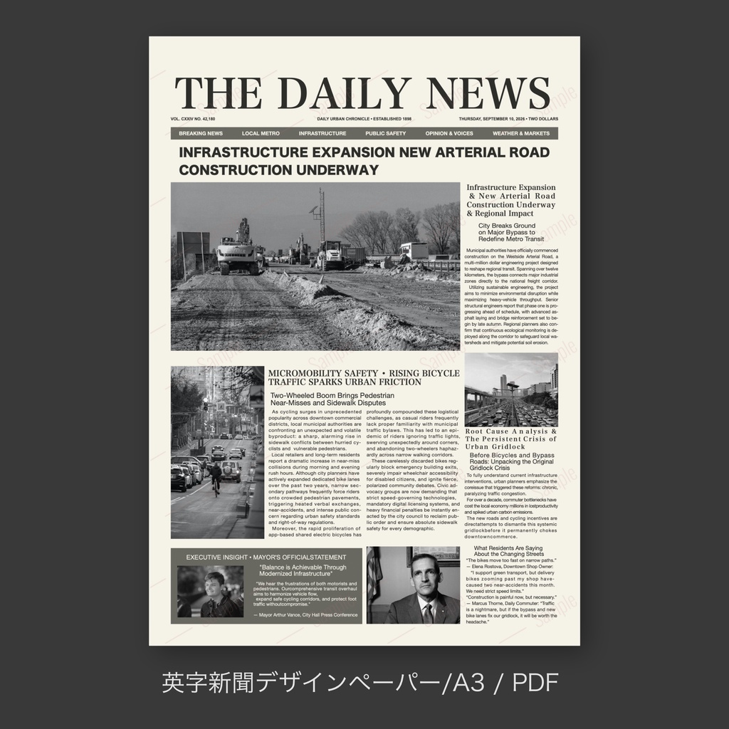 【英字新聞|ラッピングペーパー/デジタルデザインペーパー(A3/PDF/ PNG対応)】