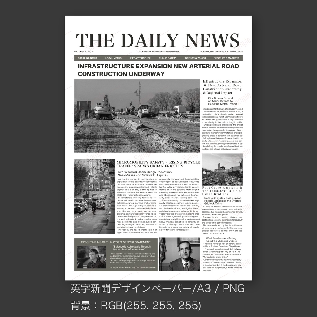 【英字新聞|ラッピングペーパー/デジタルデザインペーパー(A3/PDF/ PNG対応)】