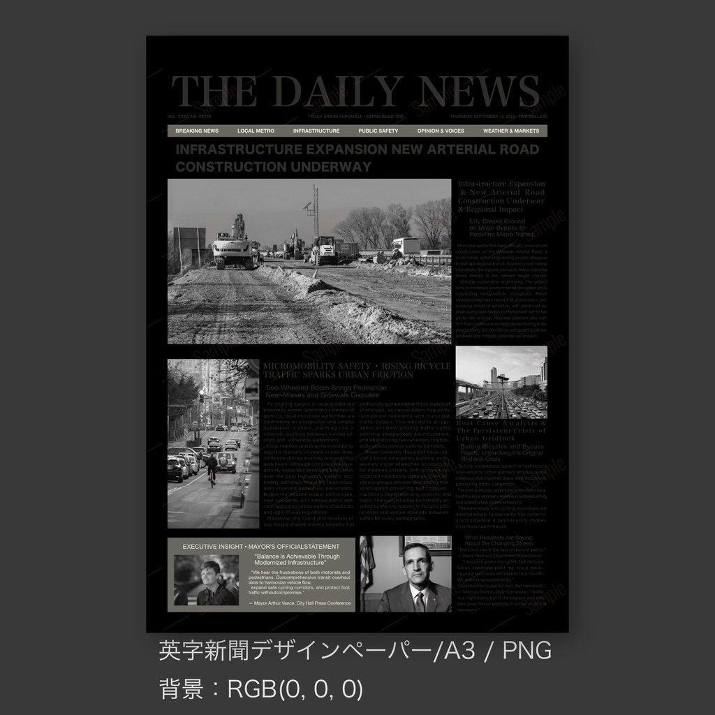 【英字新聞|ラッピングペーパー/デジタルデザインペーパー(A3/PDF/ PNG対応)】