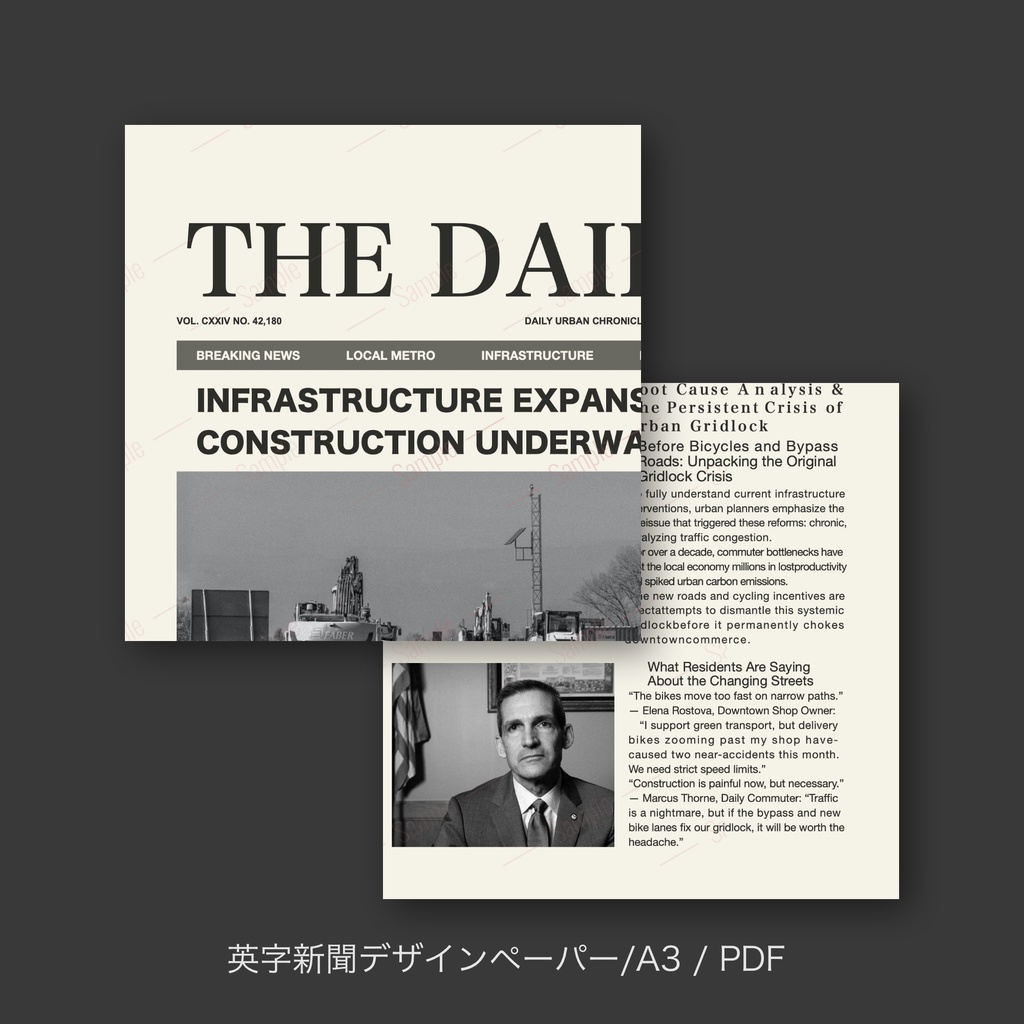【英字新聞|ラッピングペーパー/デジタルデザインペーパー(A3/PDF/ PNG対応)】