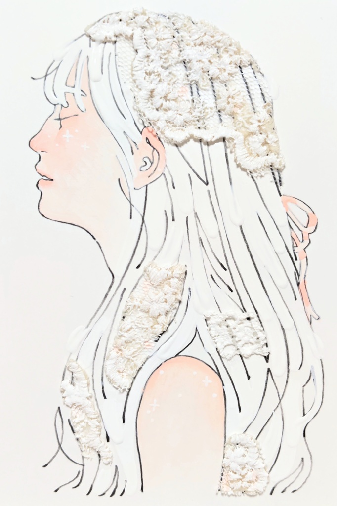 【ハガキサイズドローイング】ピンクのリボン