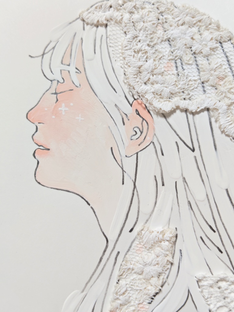 【ハガキサイズドローイング】ピンクのリボン