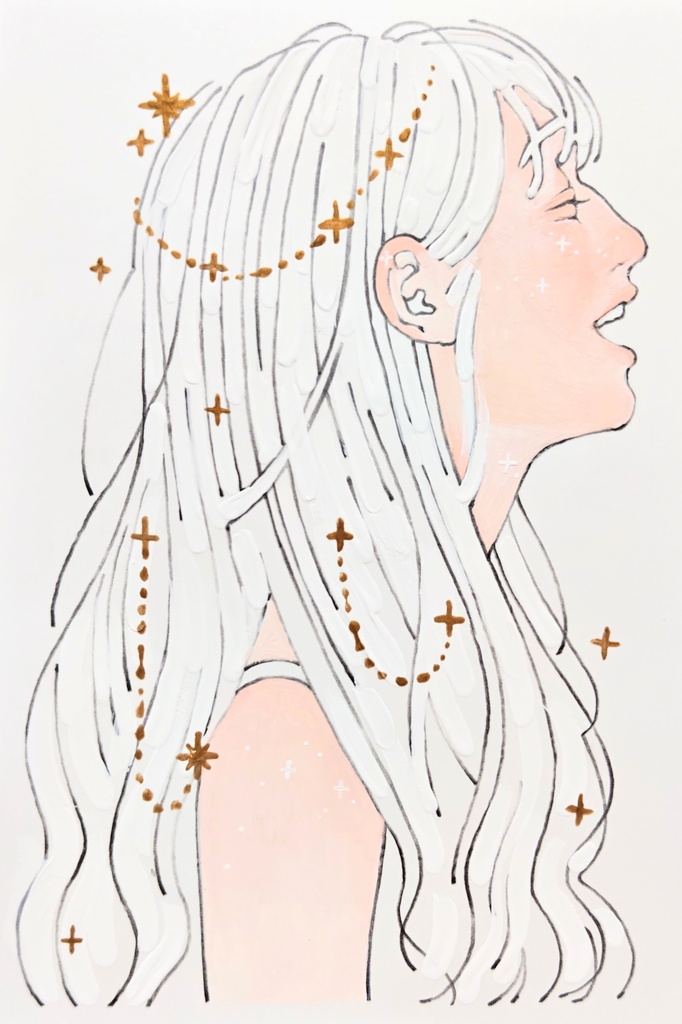 【ハガキサイズドローイング】きらきらの笑顔