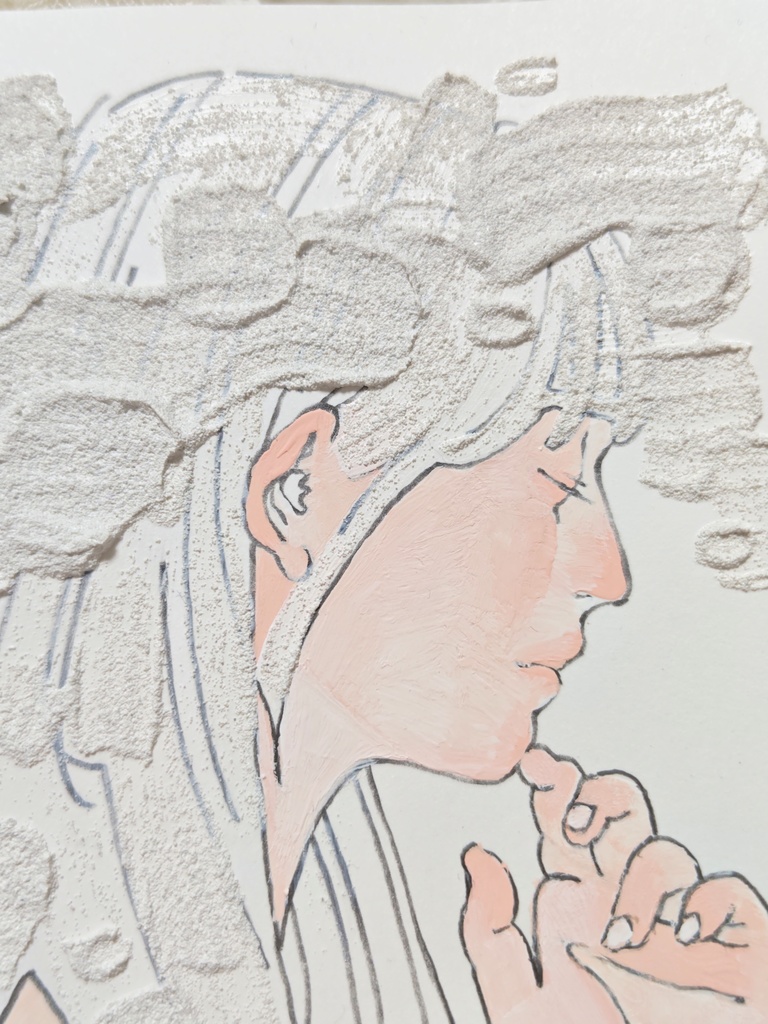 【ハガキサイズドローイング】彼女の考え事