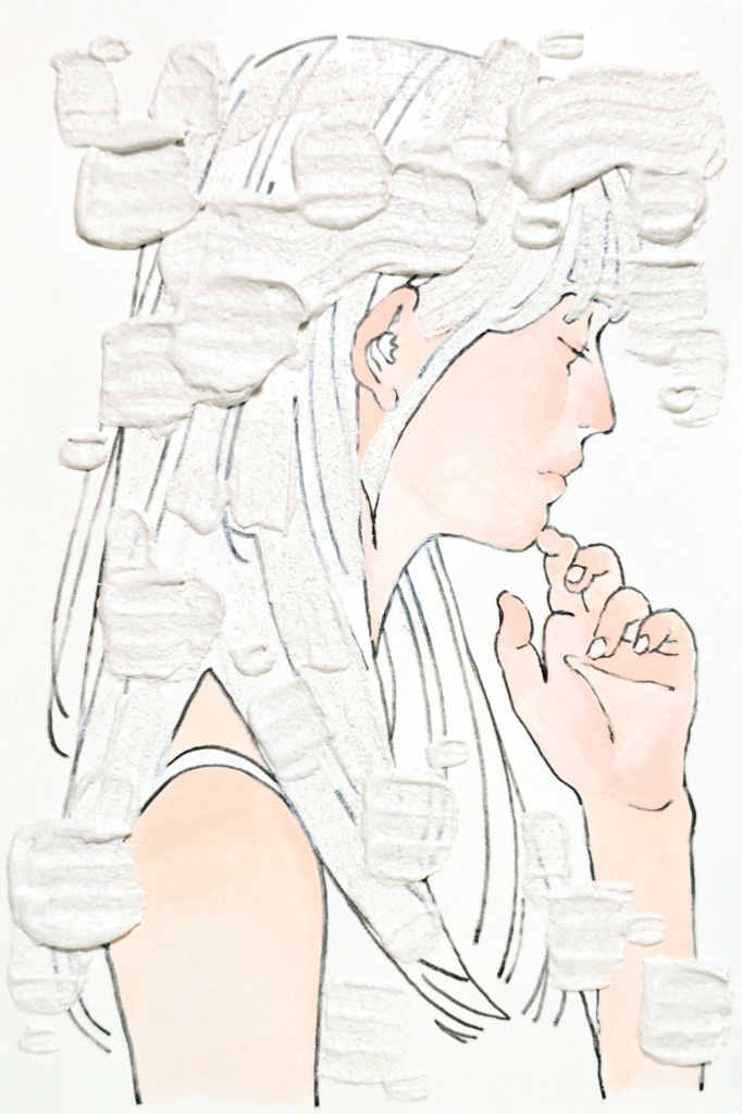 【ハガキサイズドローイング】彼女の考え事