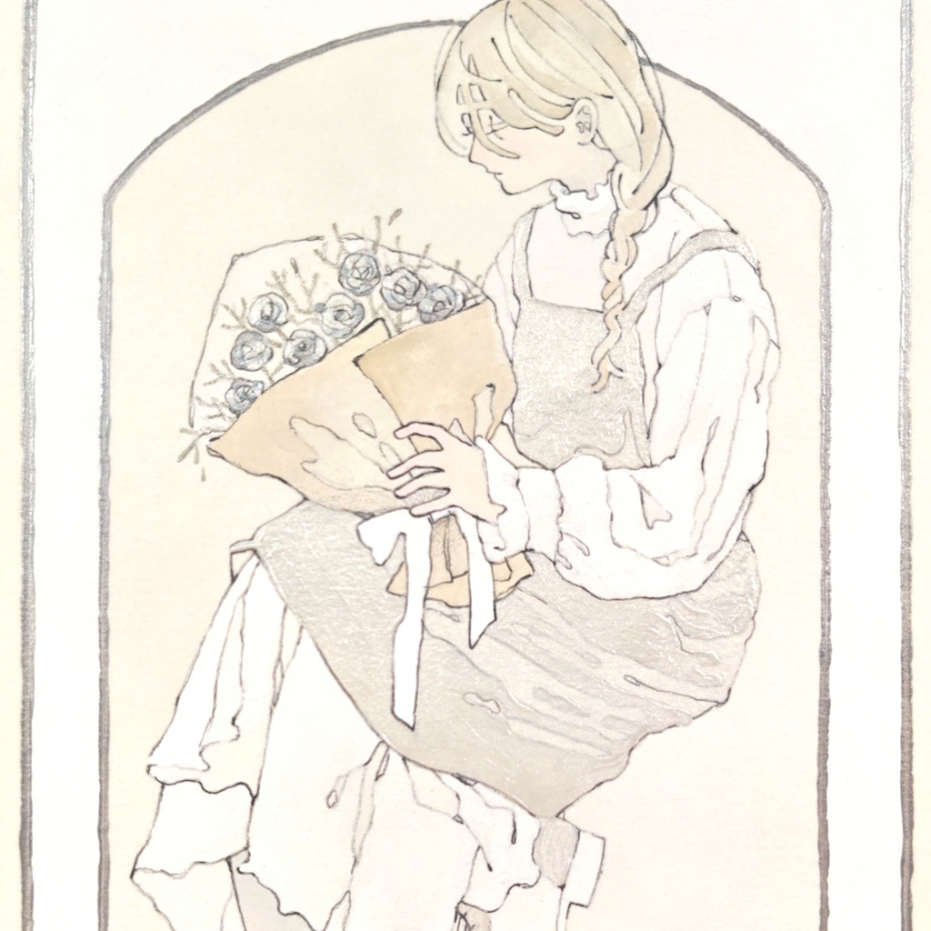 【原画】三つ編みと花束