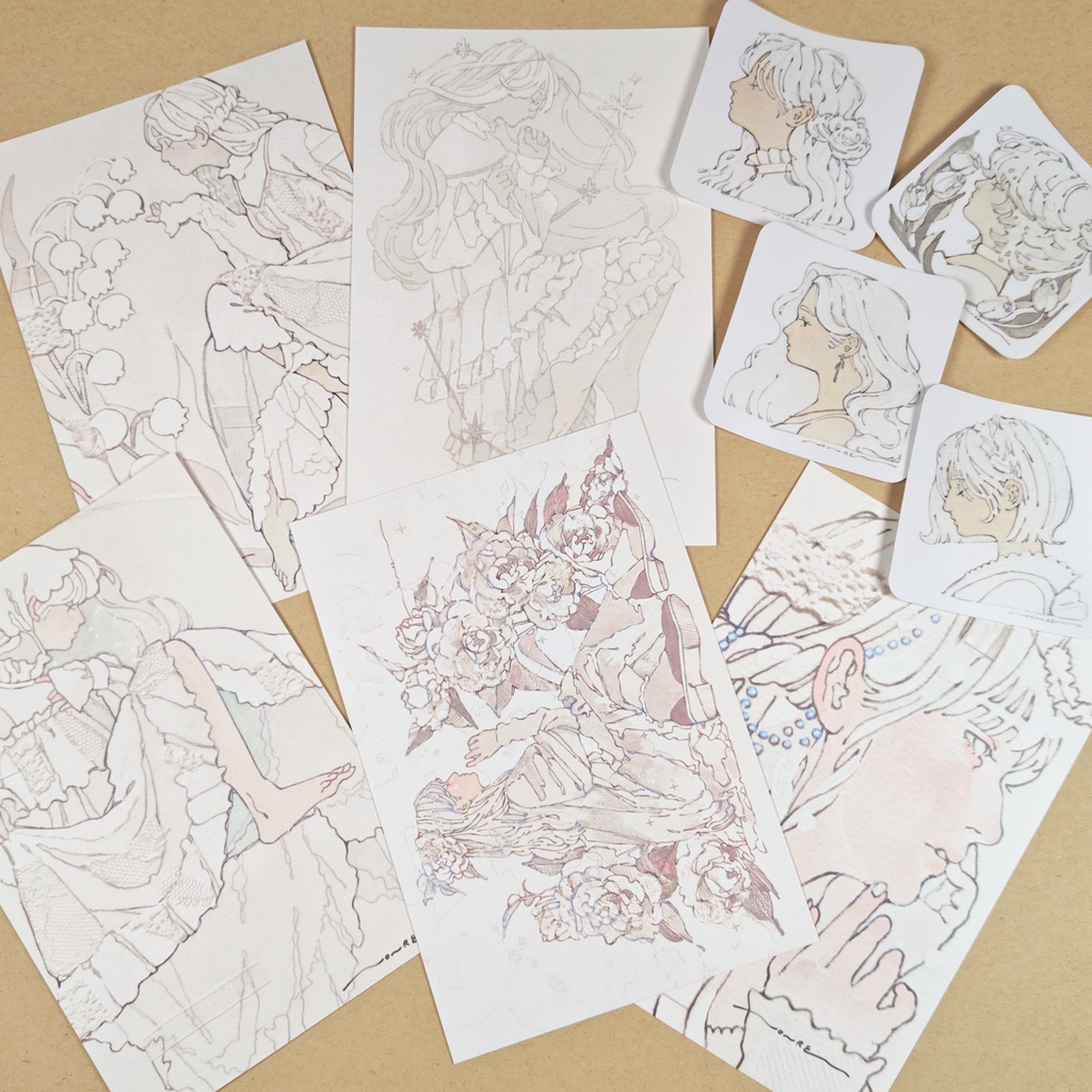 【ポストカード&ステッカーセット】白乙女